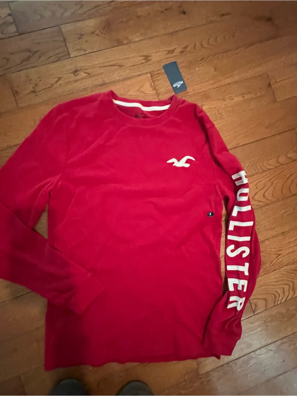 Hollister Red Long Sleeve Logo Tee with Sleeve Branding